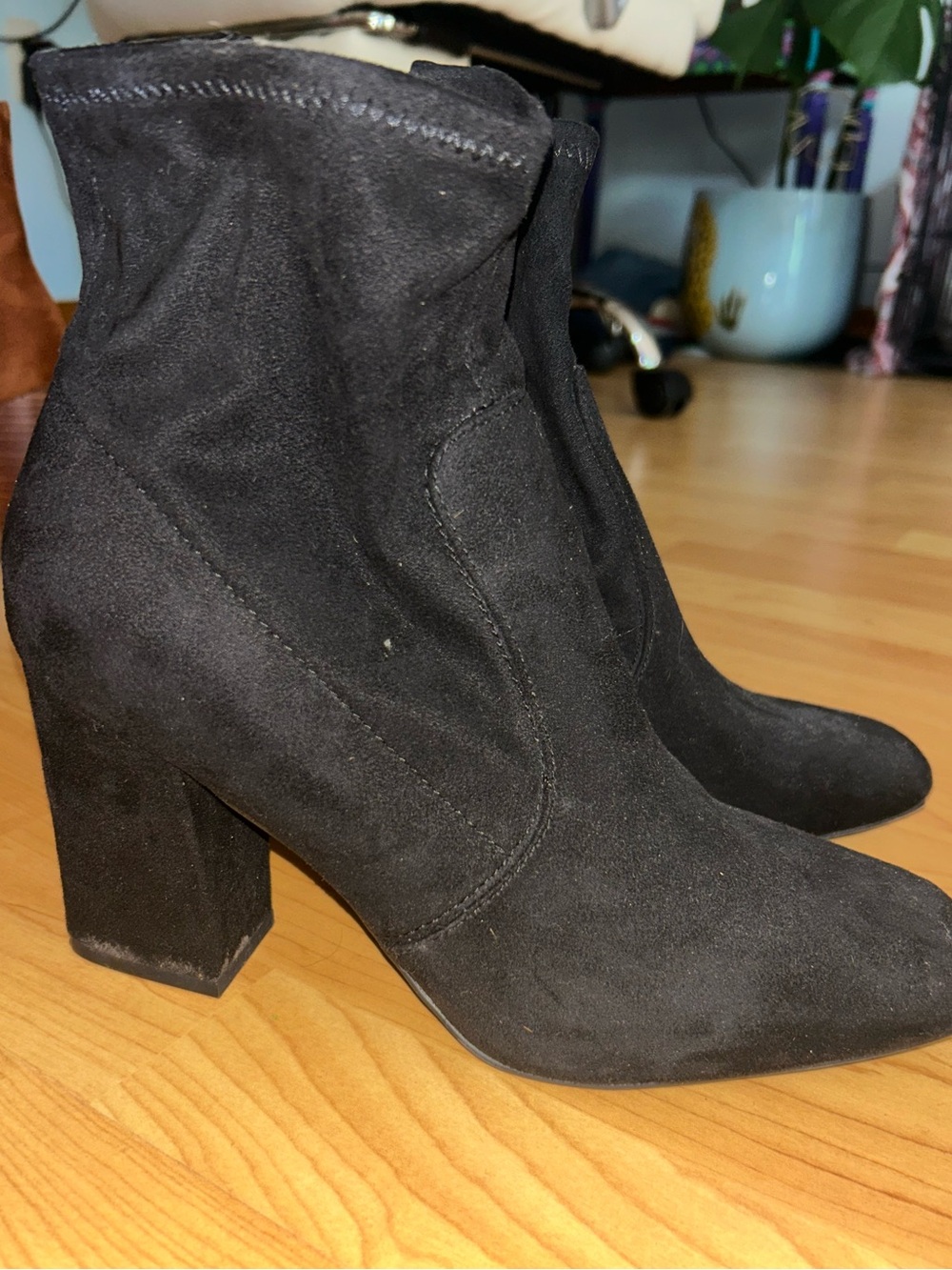 Black Suede Block Heel Ankle Boots
